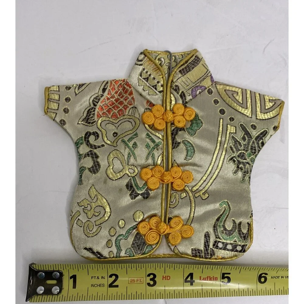 Chinese Dress Cheongsam Qipao Clothes Wine Bottle Cover Decoration Gold Brocade